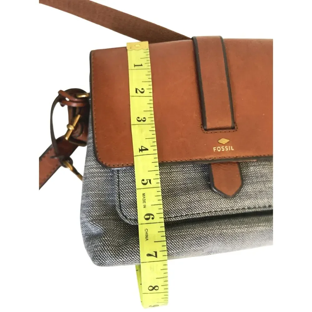 Fossil Kinley Crossbody Mixed Media Bag Purse Blue Cloth Brown Leather Blend